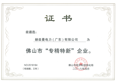 赫茲曼電力入選佛山首批“專精特新”企業(yè)！可喜可賀！